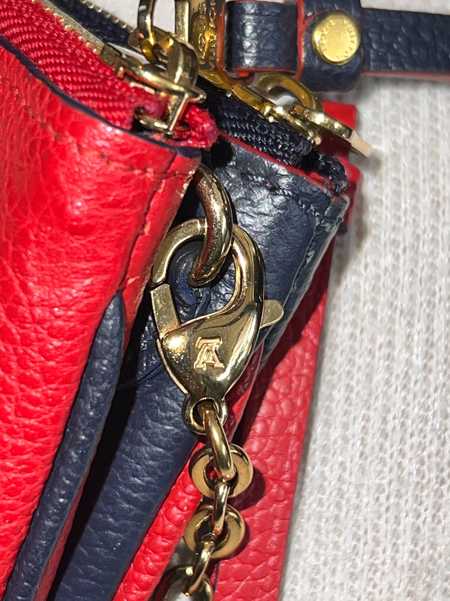 Pochette Double Zip Empreinte Marine Rouge