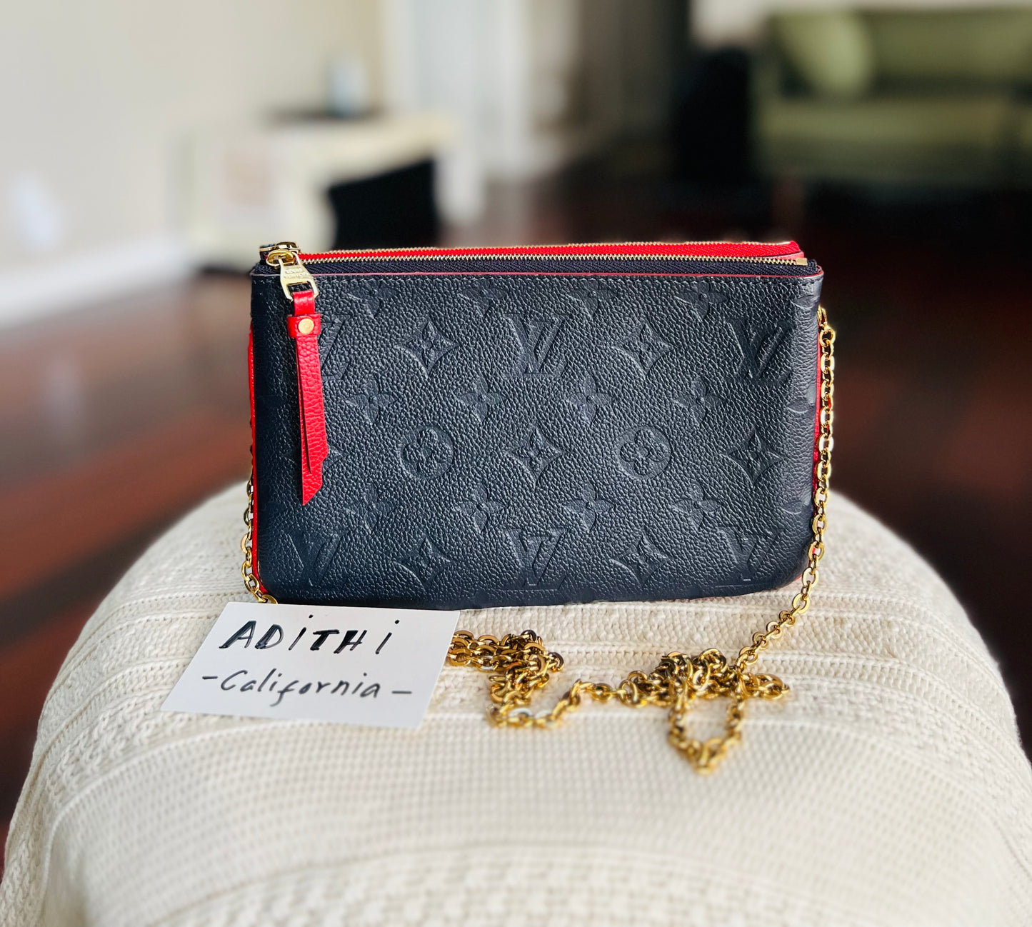 Pochette Double Zip Empreinte Marine Rouge